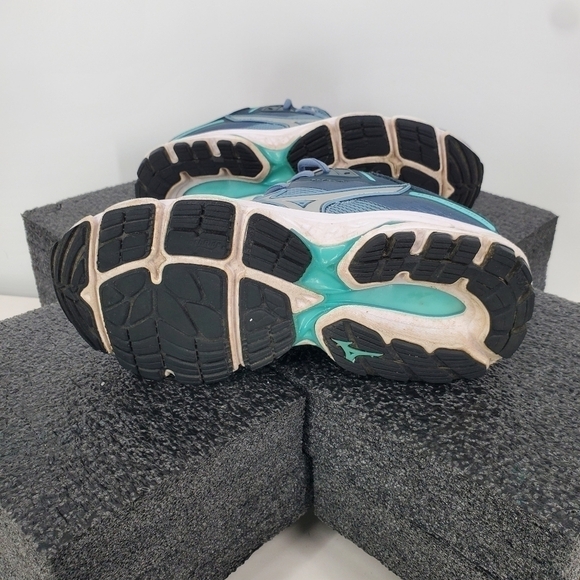 Mizuno Shoe Women's 7.5 Wave Rider 15 Grey Turquoise Athletic Running Sneakers - Picture 11 of 14